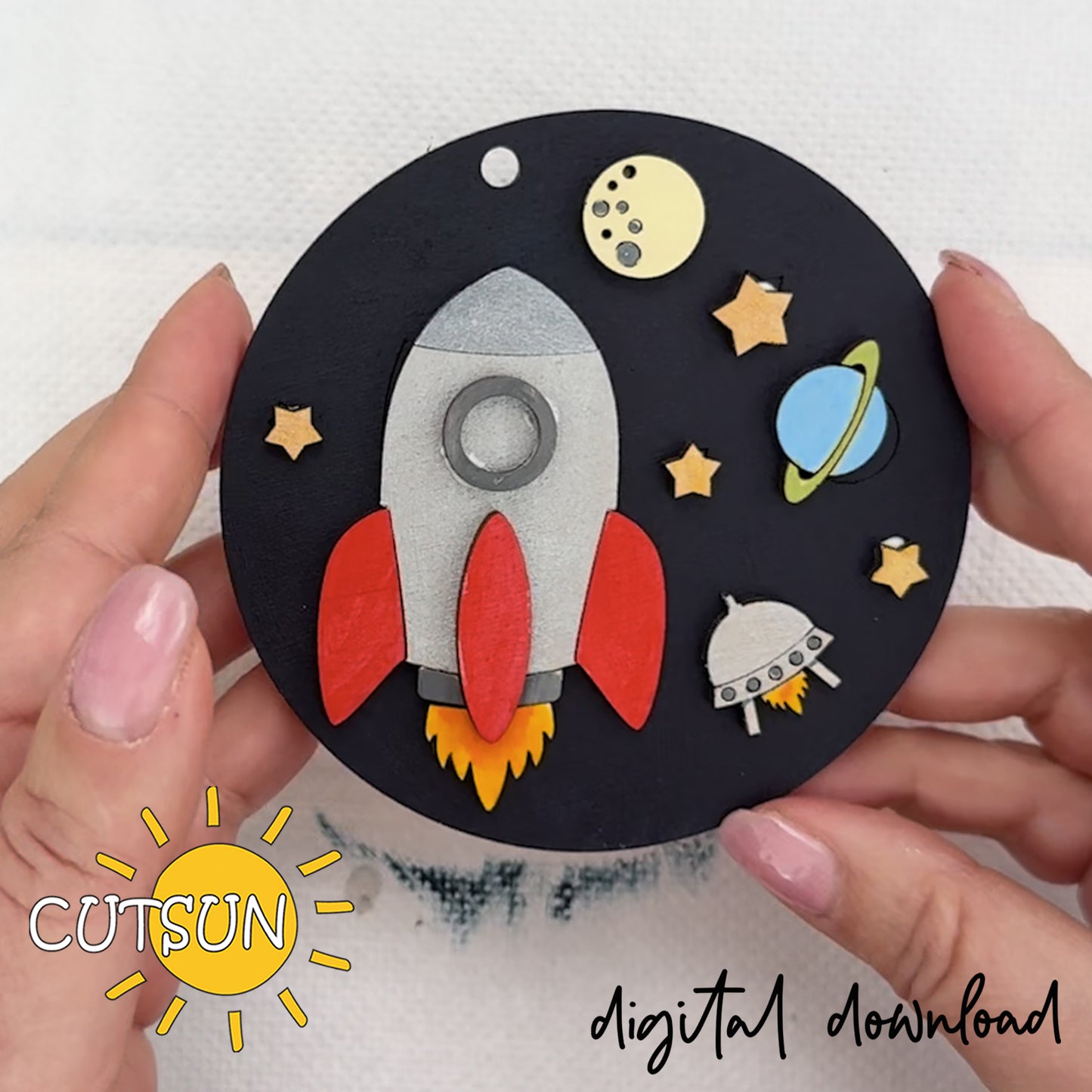 Rocket and Planets Ornament SVG – Space Laser Cut File for Kids