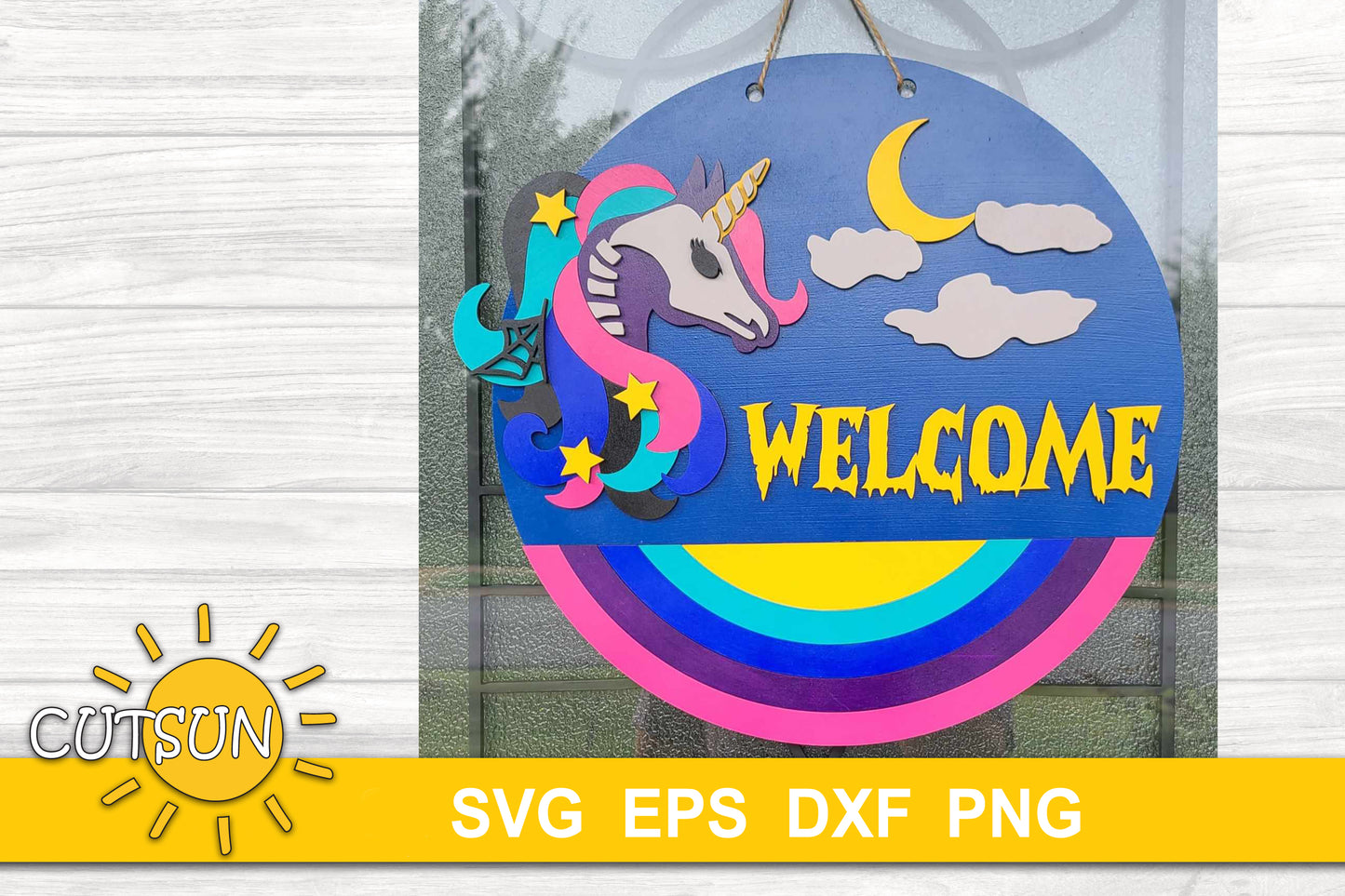 Spooky Unicorn Halloween door sign SVG | Halloween Door Hanger SVG | Unicorn skeleton door hanger SVG Laser cut file Cricut svg