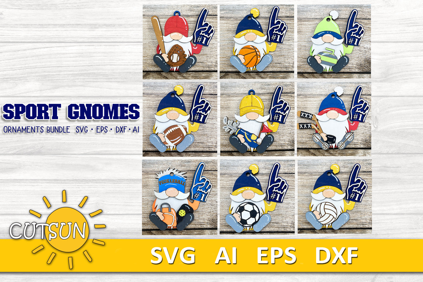 Sport Gnomes svg Gnome Ornaments svg bundle Laser cut file Car Charms SVG Magnet svg Glowforge svg