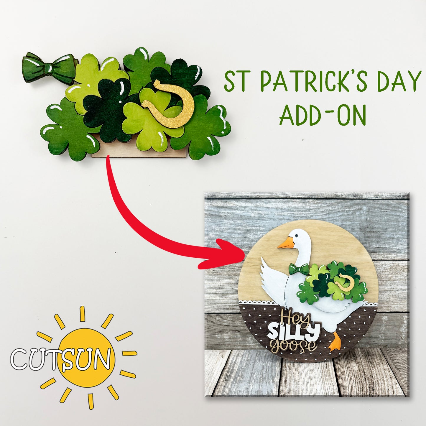 St. Patrick’s Day Add-On SVG for Interchangeable Goose Door Hanger | Shamrock Laser Cut File | Lucky Goose Sign | Digital Download