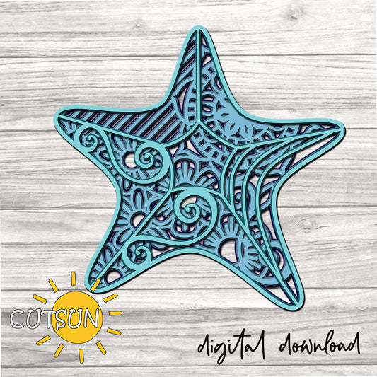 Layered Mandala Starfish SVG | 3D Beach House Wall Art | Coastal Home Decor Laser Cut File | Glowforge Cricut Silhouette SVG