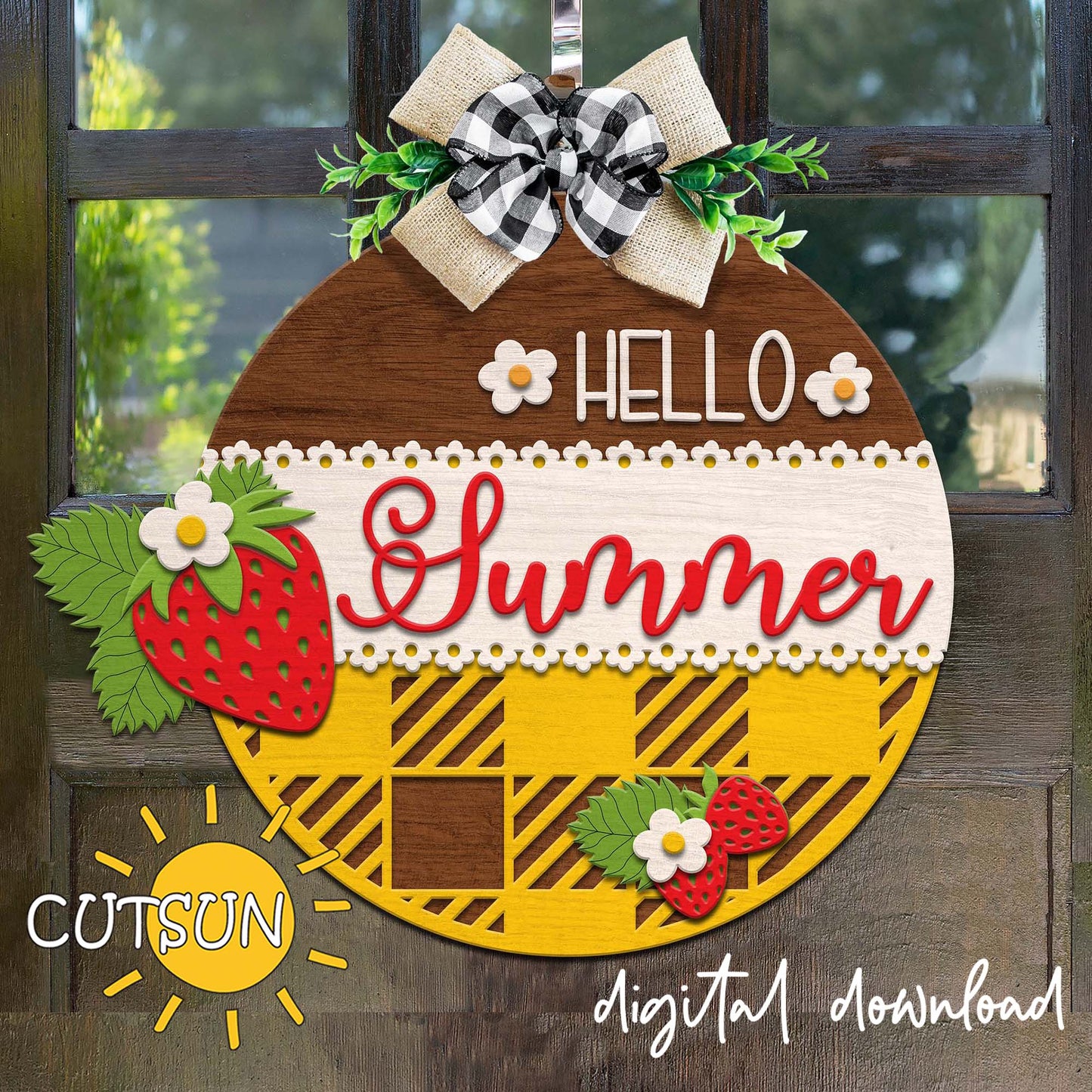 Hello Summer Strawberries Door hanger SVG
