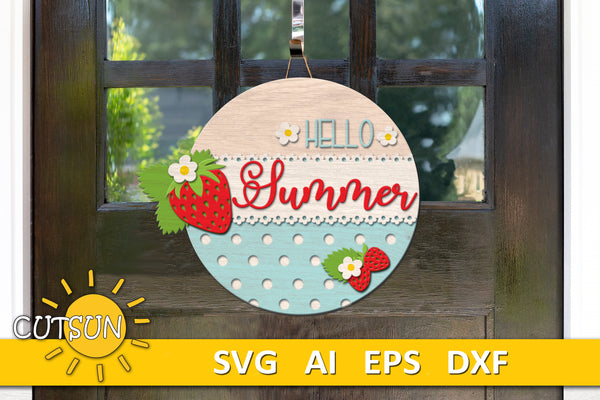 Hello Summer Strawberries Door hanger SVG