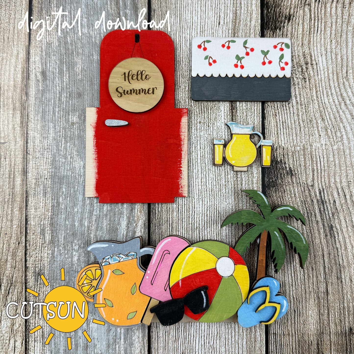 Hello Summer SVG Add-on for Interchangeable camper SVG | Summer shelf decor laser cut file
