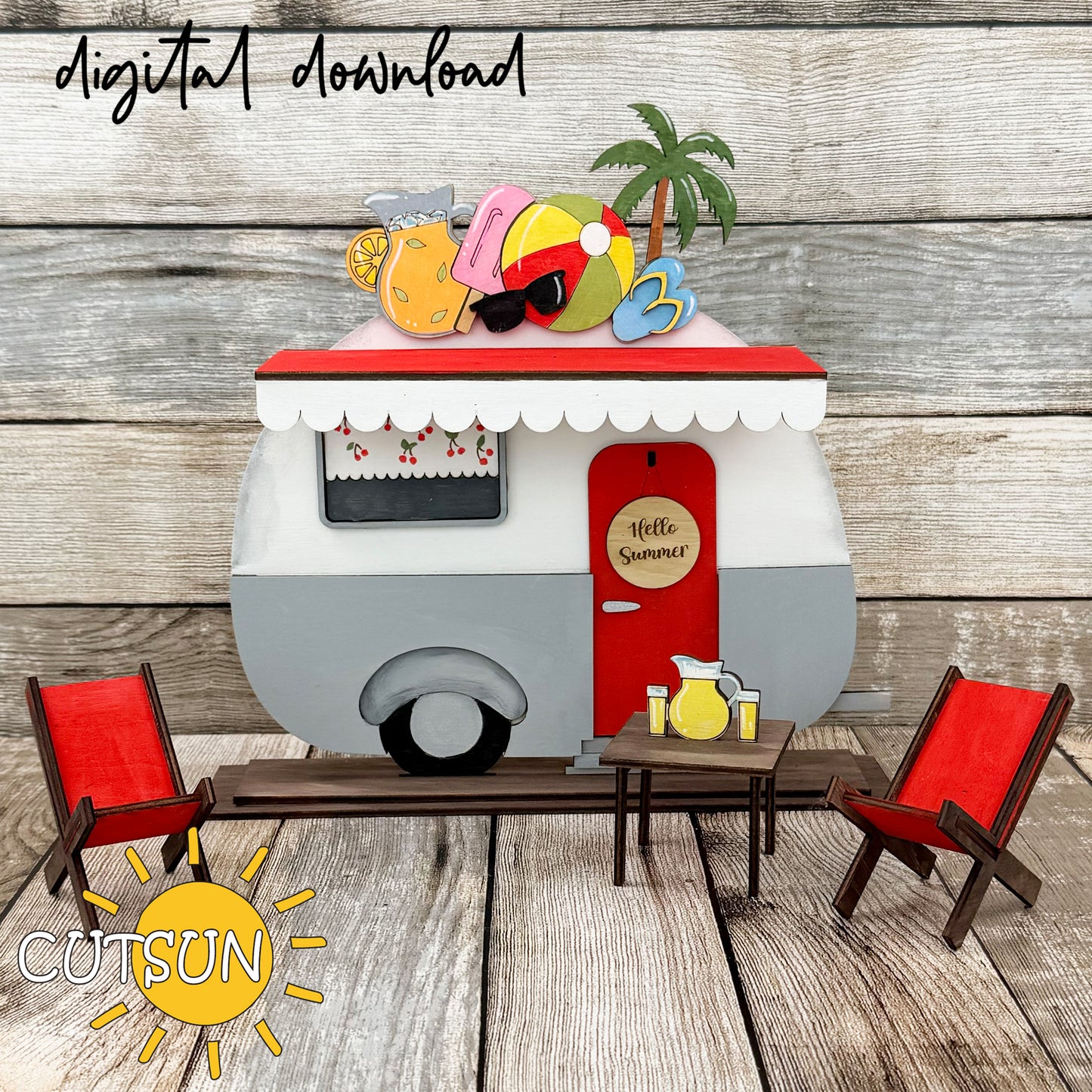 Hello Summer SVG Add-on for Interchangeable camper SVG | Summer shelf decor laser cut file