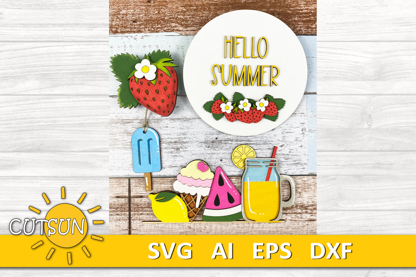 Hello Summer Add-on for the Interchangeable House and Fence Shelf decor SVG FILE