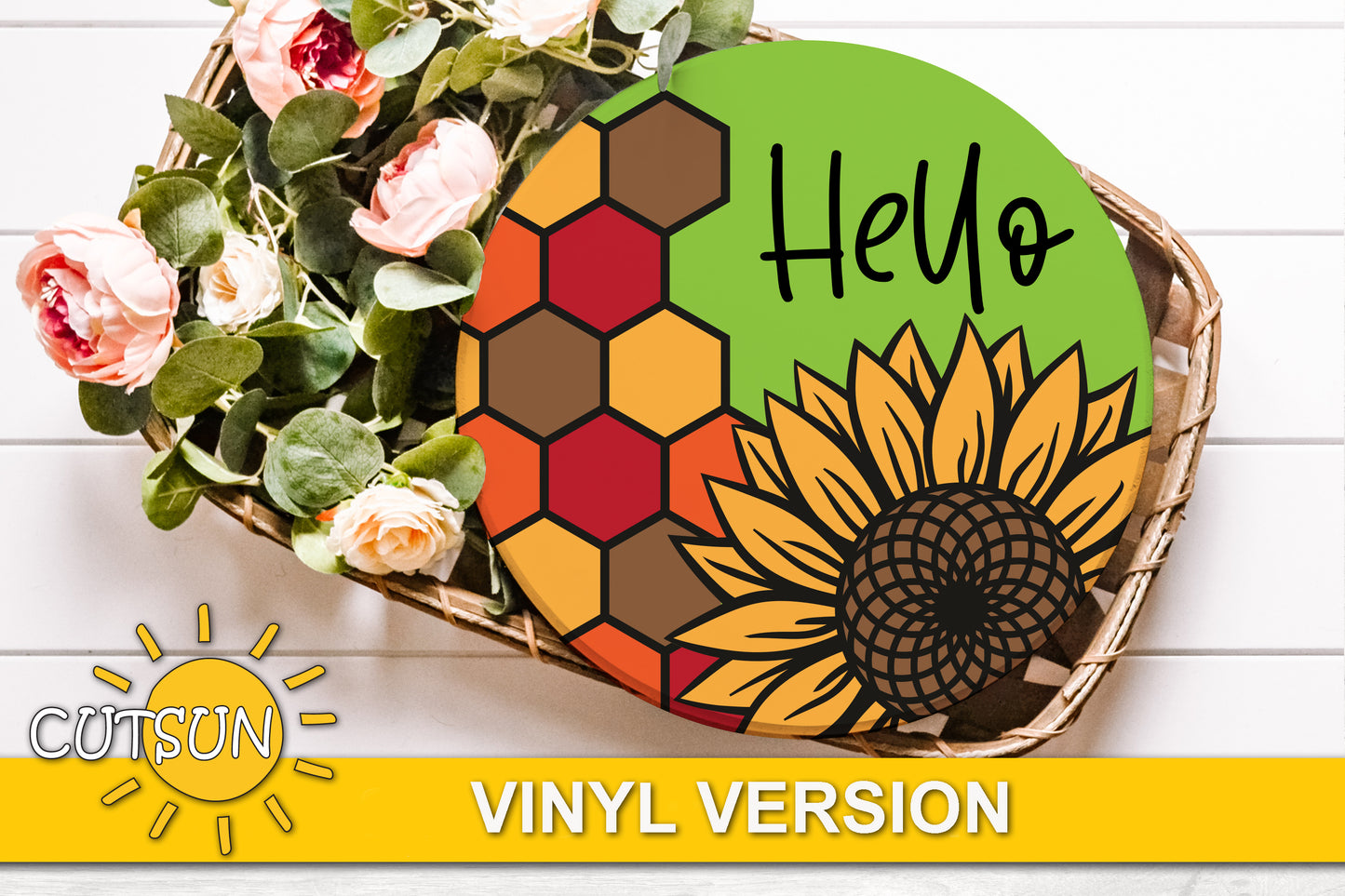Sunflower with hexagons door hanger SVG