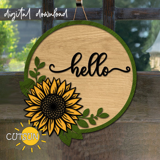Sunflower Welcome Sign | Sunflower Round Sign Glowforge SVG