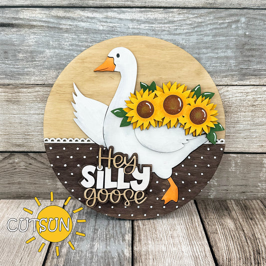Laser cut sunflower add-on for interchangeable goose welcome sign made from wood