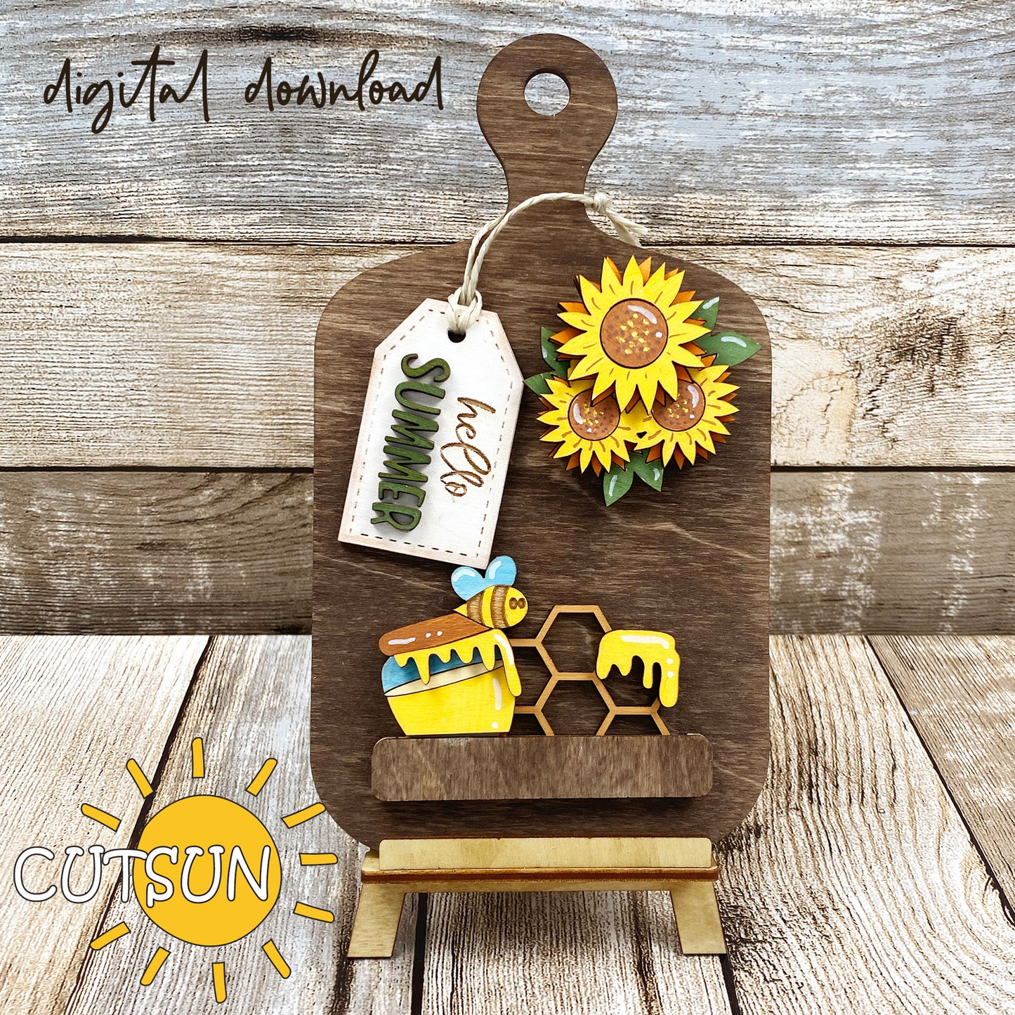 Hello Summer Sunflowers Add-on and Interchangeable Cutting board decor SVG Glowforge SVG Laser cut file