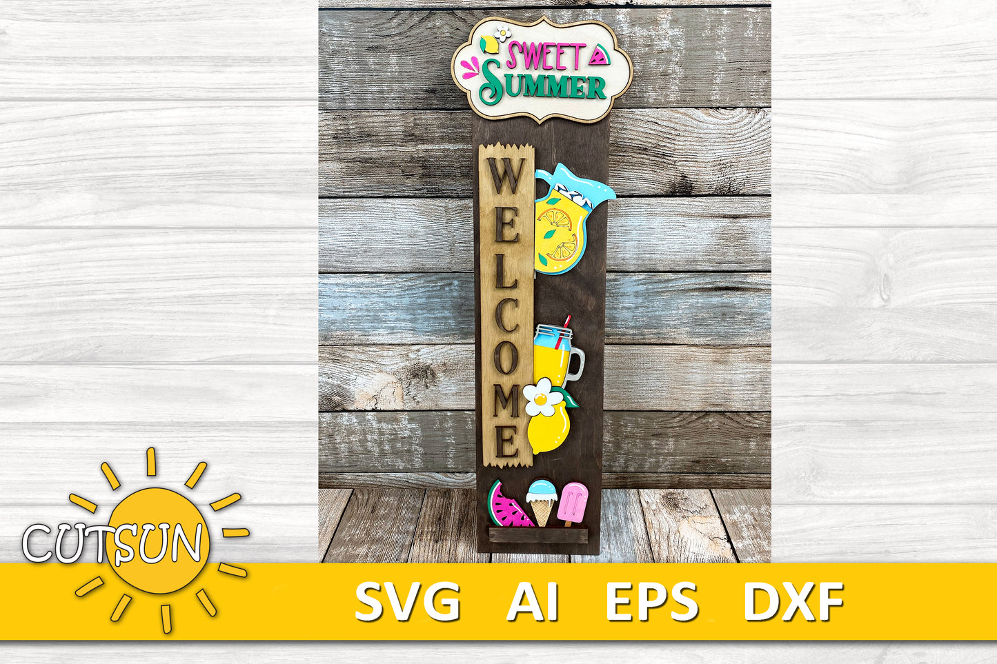 Sweet Summer porch sign add-on with a free Interchangeable porch leaner SVG Summer vertical porch sign SVG Summer decor Laser cut file