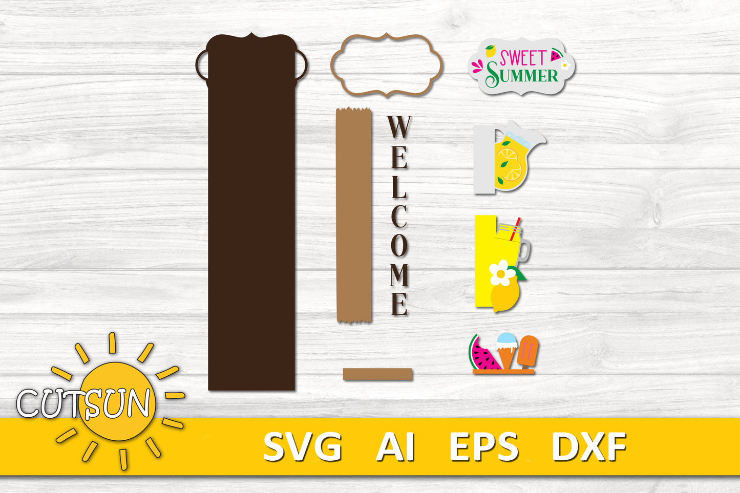 Sweet Summer porch sign add-on with a free Interchangeable porch leaner SVG Summer vertical porch sign SVG Summer decor Laser cut file