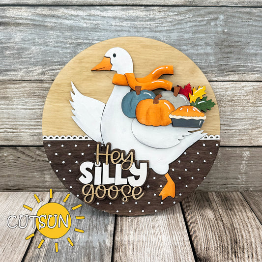 hanksgiving add-on SVG for goose door hanger featuring scarf, pumpkins, pie, and fall leaves – laser cut design