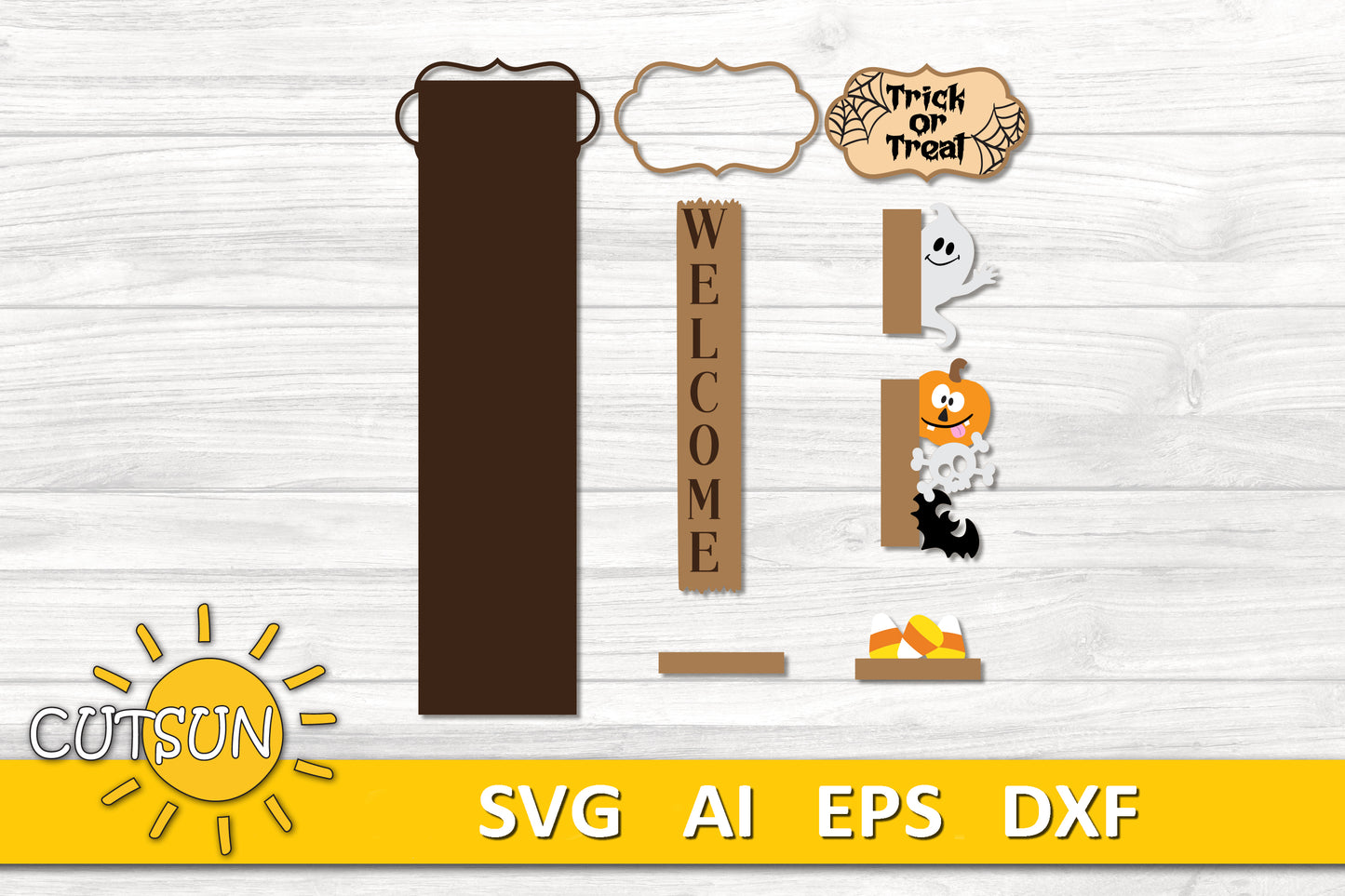 Halloween Porch Sign SVG – Interchangeable Ghost Add-On with Free Vertical Leaner for Laser Cutters