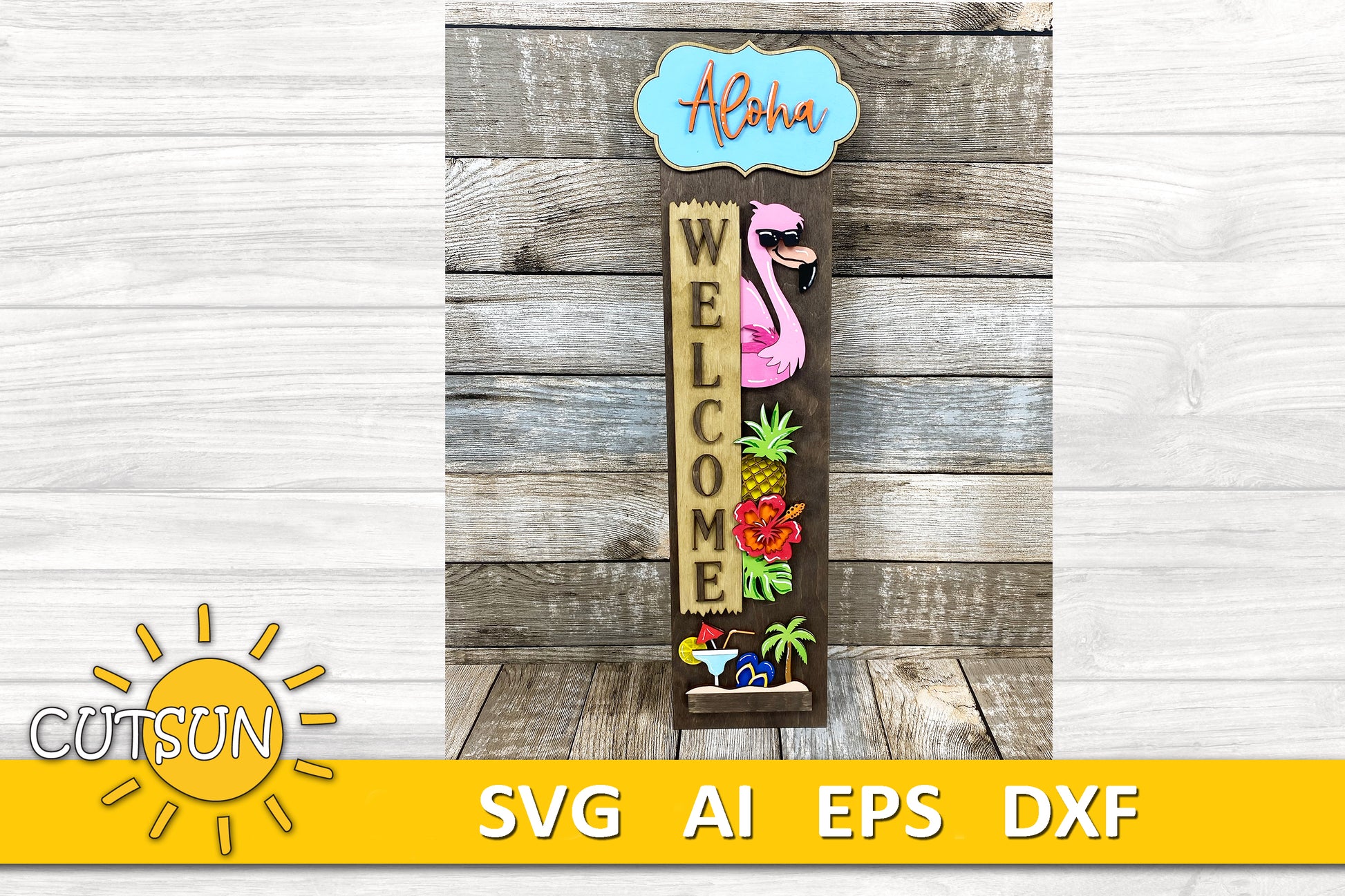 Aloha porch sign add-on with a free Interchangeable Porch leaner SVG Tropical vertical porch sign SVG Summer porch decor Laser cut file