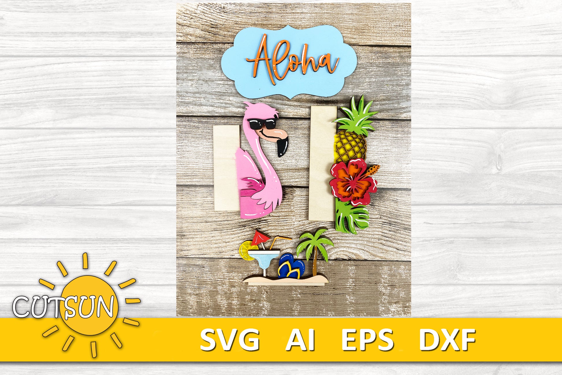 Aloha porch sign add-on with a free Interchangeable Porch leaner SVG Tropical vertical porch sign SVG Summer porch decor Laser cut file