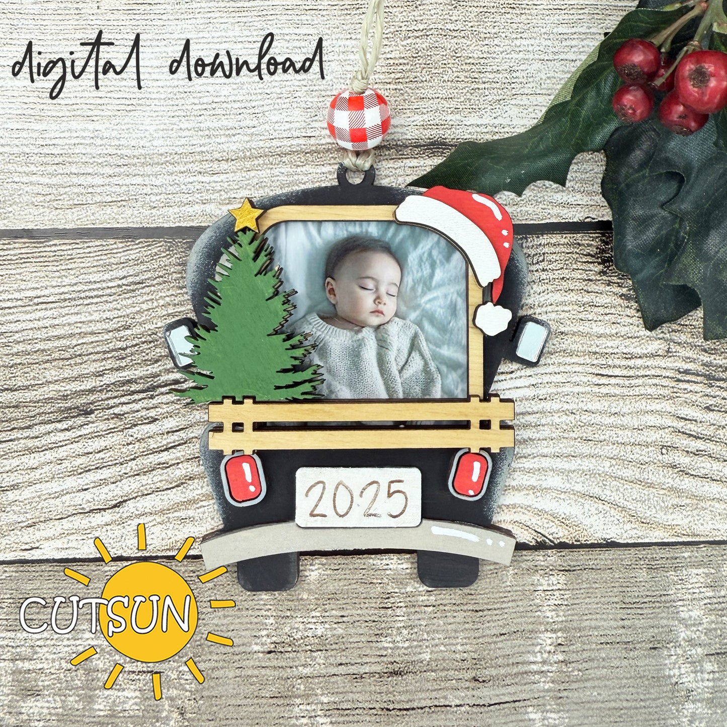Christmas Truck Photo Ornament SVG – Laser Cut File for Glowforge & xTool
