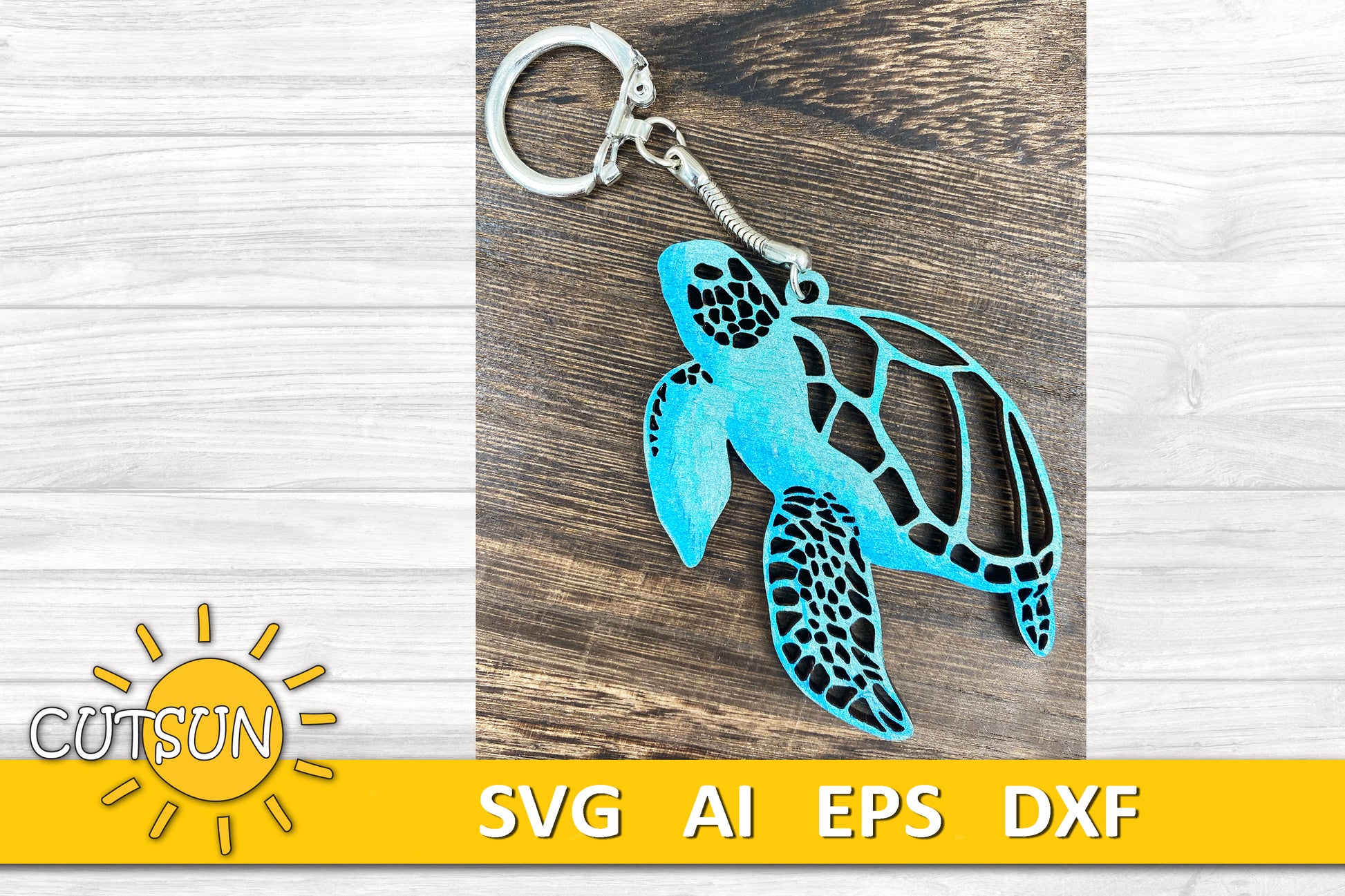 Create a stunning sea turtle keychain with this laser cut SVG file. Perfect for acrylic or wood, compatible with Glowforge, Xtool, and more.