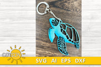 Turtle Keychain SVG Sea Turtle svg Laser Cut File Beach SVG Beach Keychain Svg Car Charm Svg - Glowforge File