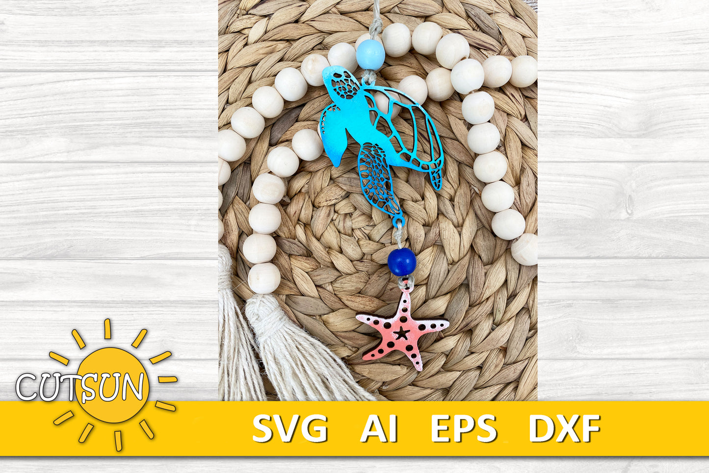 Turtle and Starfish Charm SVG Sea Turtle svg Starfish svg Laser Cut File Beach SVG Beach Keychain Svg Car Charm Svg Glowforge File