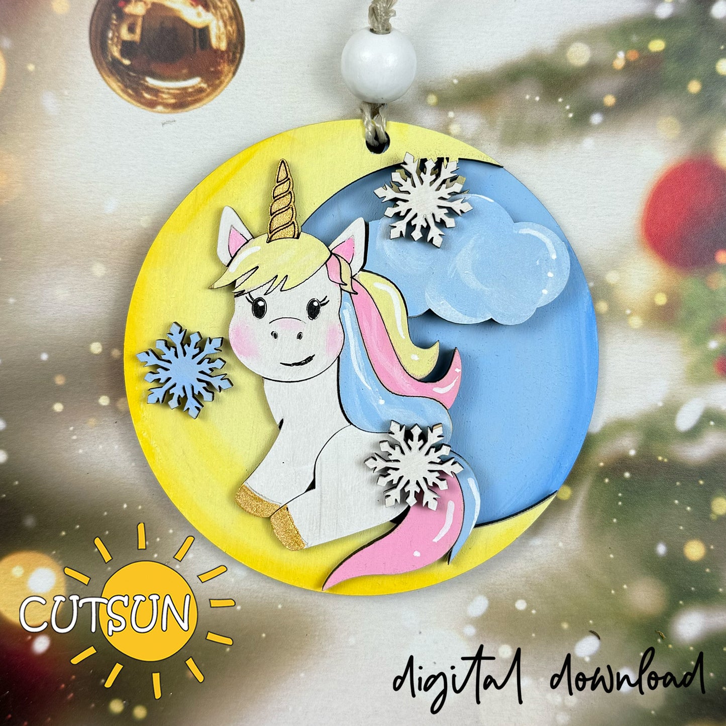 Layered Unicorn Ornament SVG – Whimsical Christmas Laser Cut File for Festive Decor