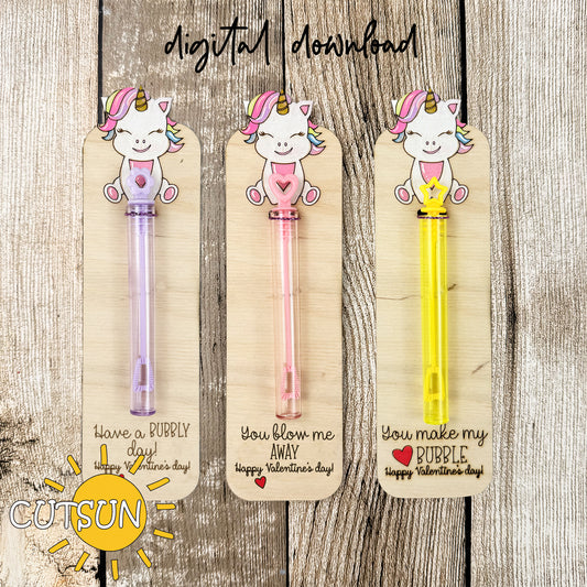 Valentine Bubble Blower Cards SVG | Kids Valentine Card Laser Cut File | Unicorn Classroom Valentine SVG | Valentine Gift for Kids