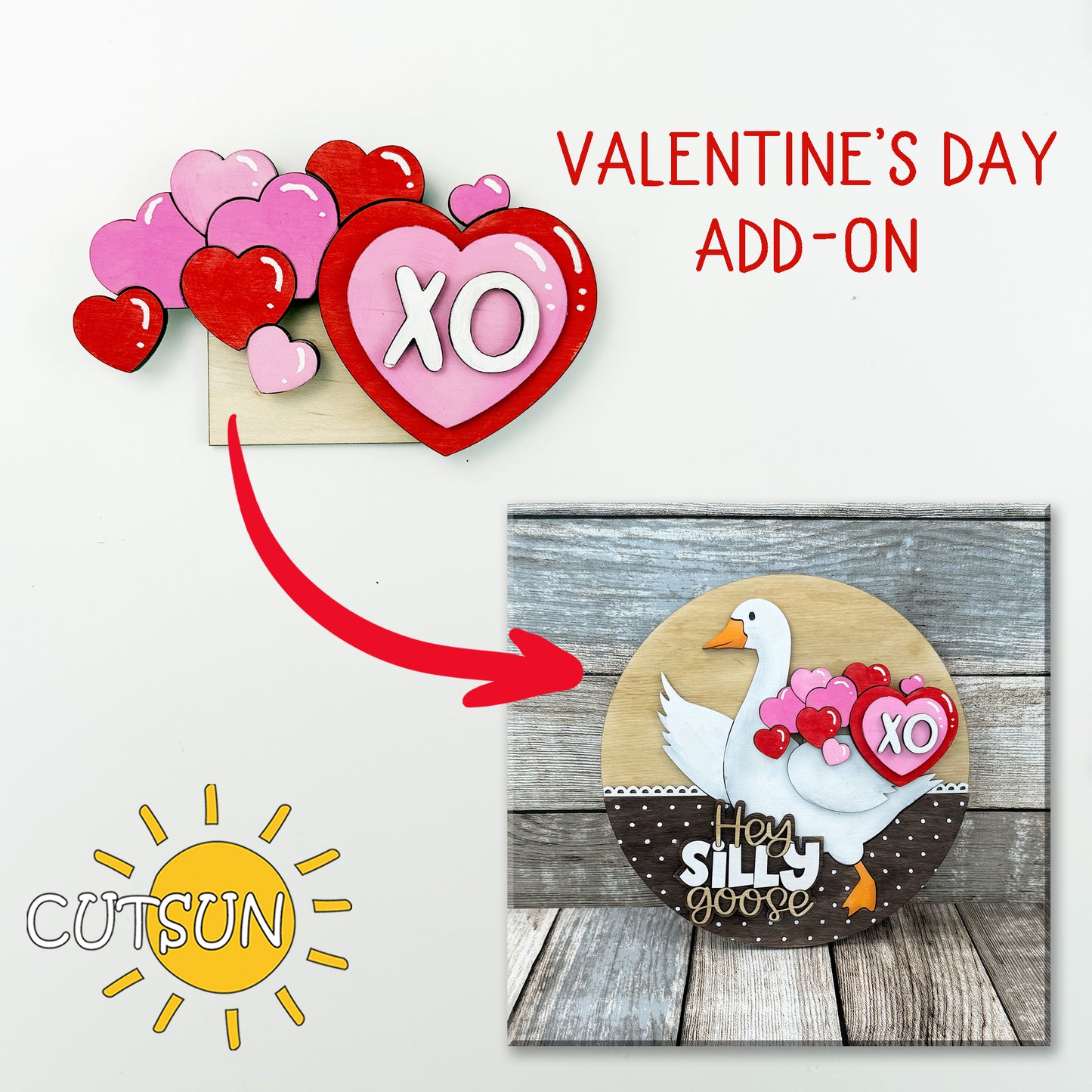 Valentine’s Day Add-On for Goose Door Hanger – Laser Cut SVG File for Interchangeable Welcome Sign