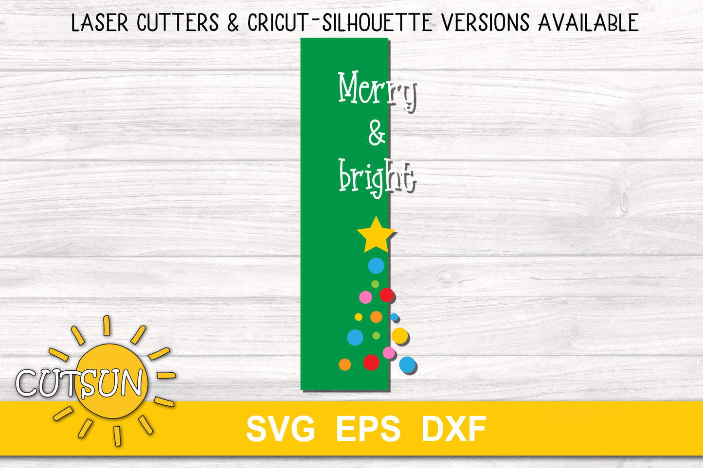 Merry and bright vertical Christmas porch sign