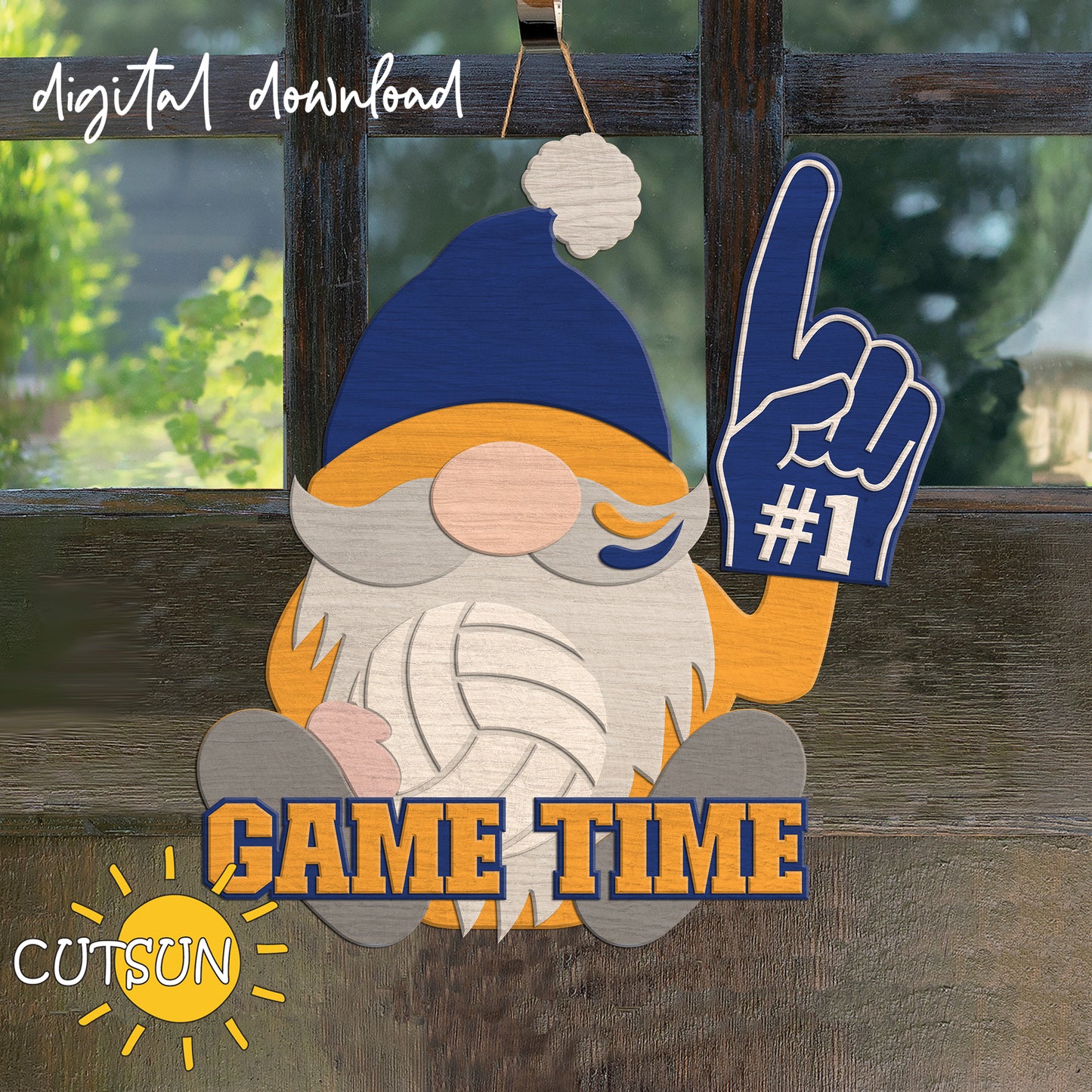 Volleyball Gnome Door hanger SVG | Volleyball Gnome Door sign SVG laser cut file