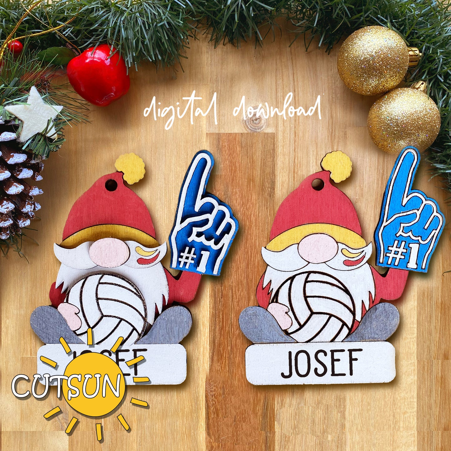 Volleyball gnome Ornament SVG Laser cut file Volleyball SVG Gnome svg Volleyball ornament svg Christmas ornament svg