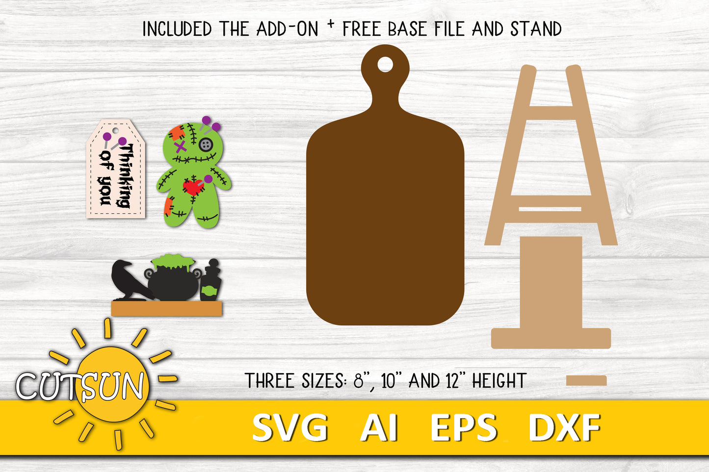 Voodoo Doll Interchangeable Cutting Board Decor SVG | “Thinking of You” Halloween Shelf Decor | Laser Cut File