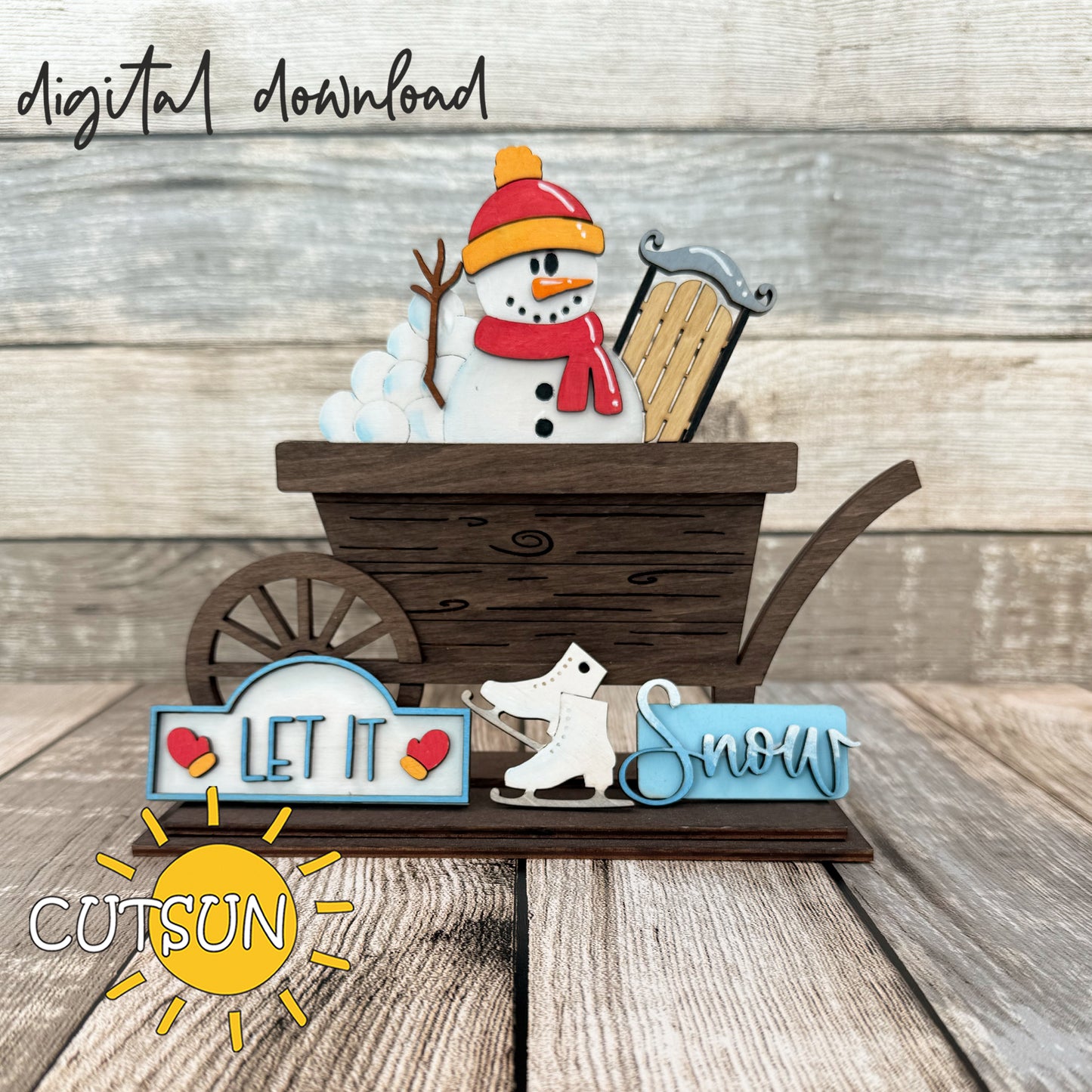 Winter Add-On SVG for Farmhouse Truck & Wheelbarrow Shelf Sitter | Let it snow Laser Cut File | Winter Truck Insert Digital Download