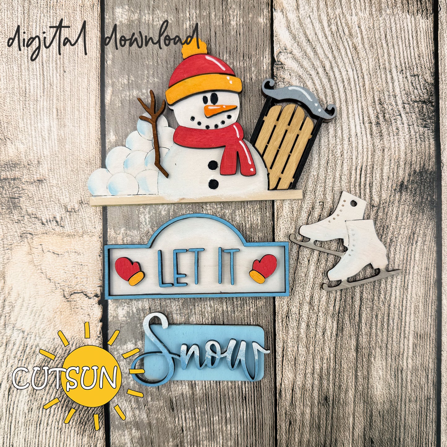 Winter Add-On SVG for Farmhouse Truck & Wheelbarrow Shelf Sitter | Let it snow Laser Cut File | Winter Truck Insert Digital Download