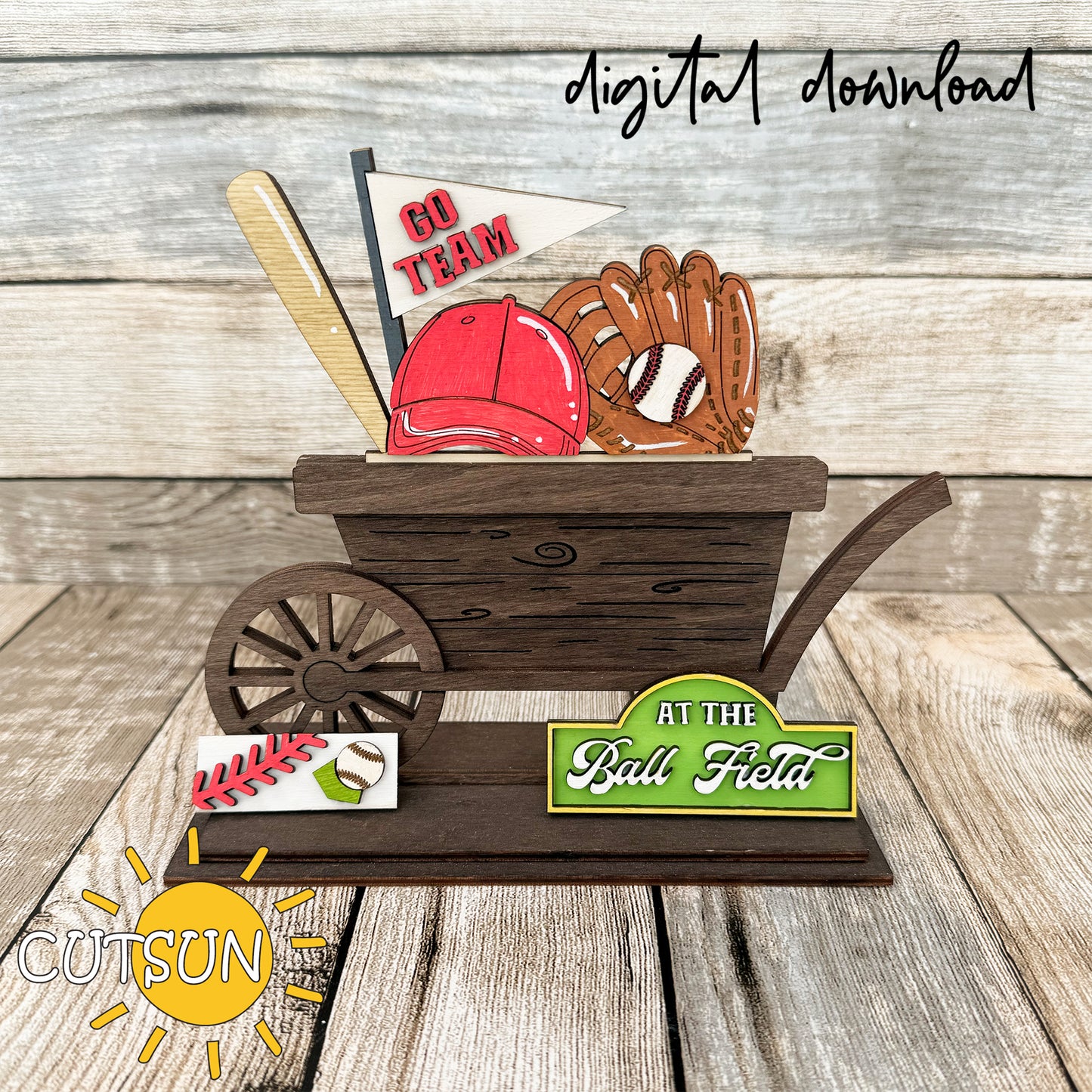 Baseball / Softball SVG Add-on for Interchangeable Farmhouse Truck / Garden Wheelbarrow Laser cut file