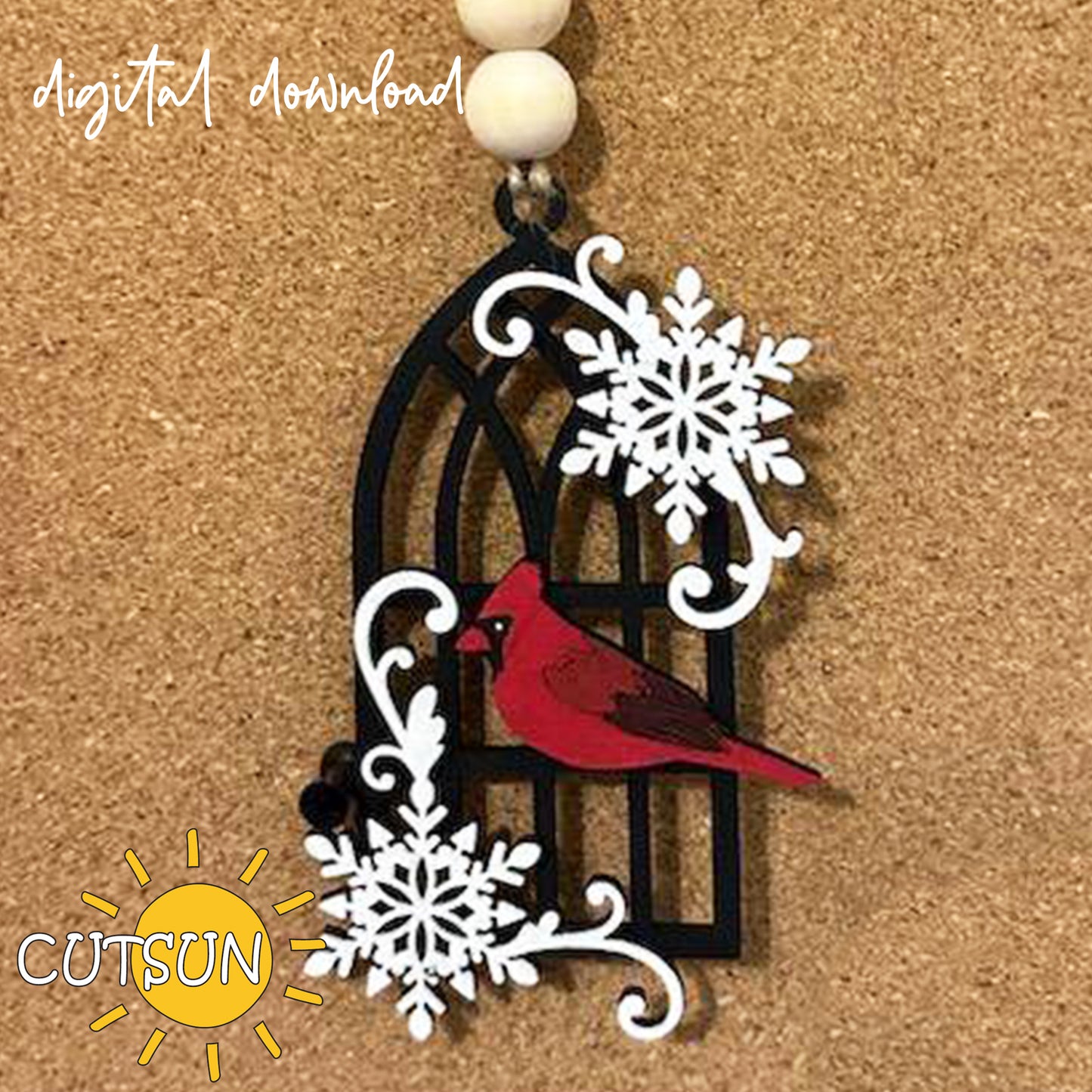 Cardinal Ornament SVG for laser cutters — a heartfelt red cardinal design perfect for creating Christmas memorial ornaments or “Cardinal in the Window” remembrance keepsakes.