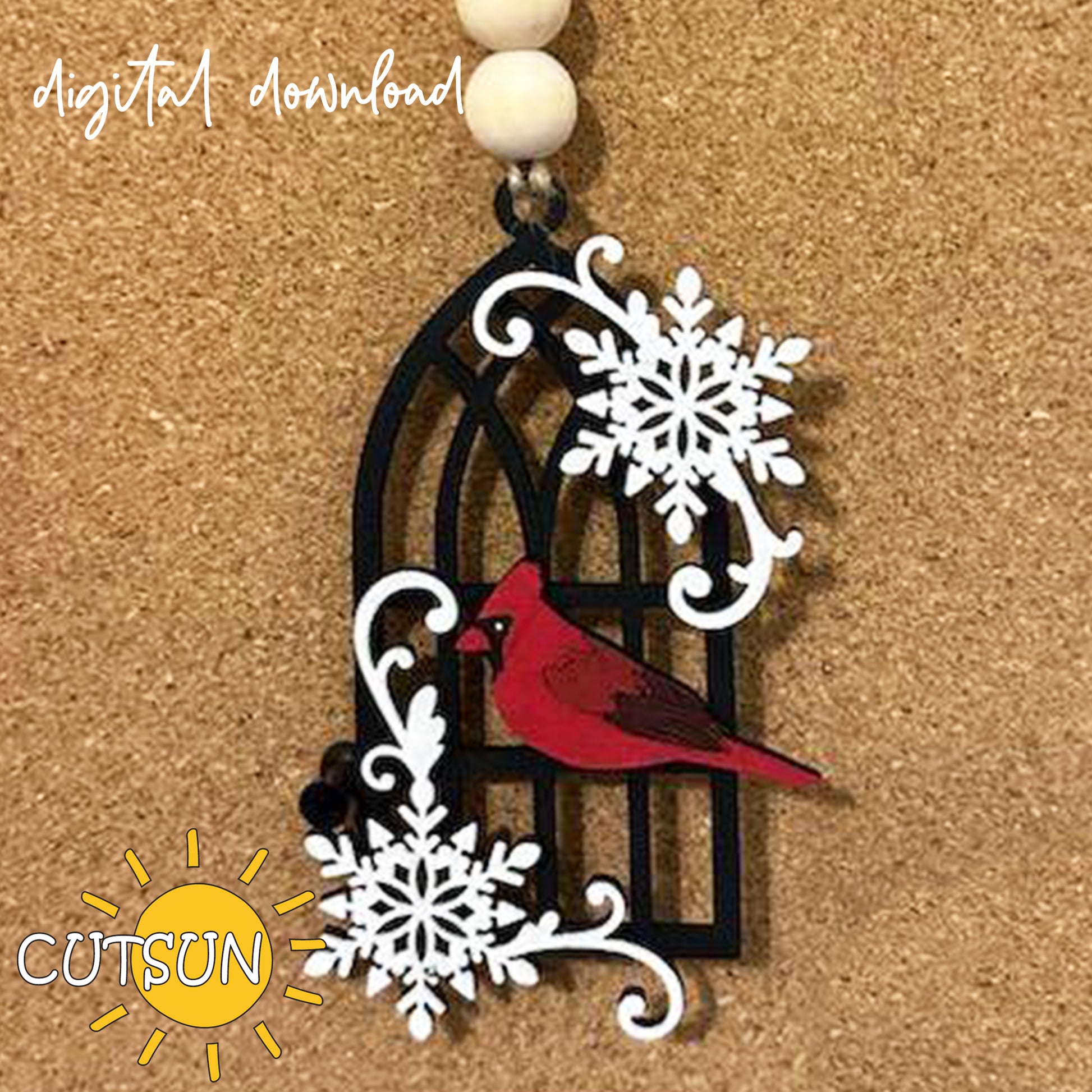 Cardinal Ornament SVG for laser cutters — a heartfelt red cardinal design perfect for creating Christmas memorial ornaments or “Cardinal in the Window” remembrance keepsakes.