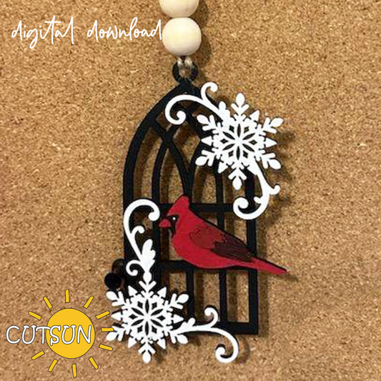 Cardinal Ornament SVG for laser cutters — a heartfelt red cardinal design perfect for creating Christmas memorial ornaments or “Cardinal in the Window” remembrance keepsakes.