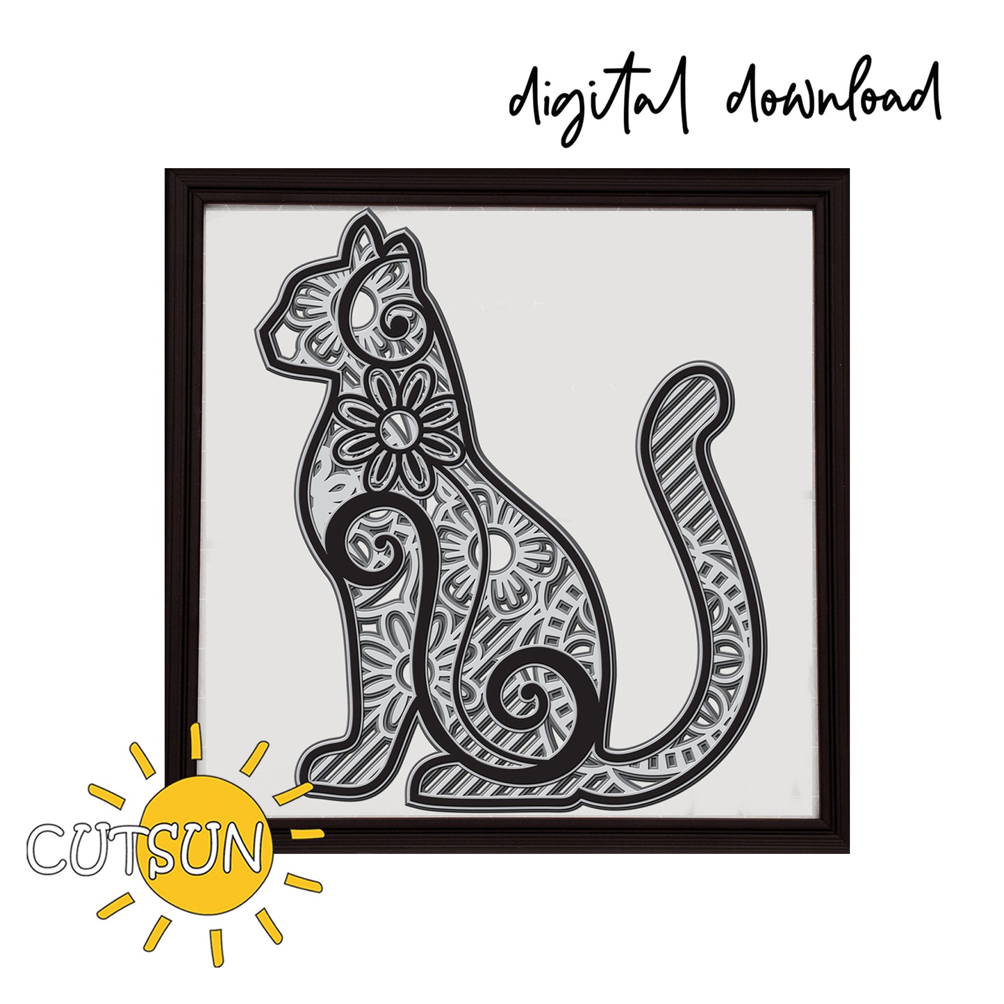 3D Layered Cat Mandala cut file |3| - 5 layers