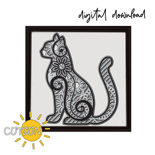 3D Layered Cat Mandala cut file |3| - 5 layers