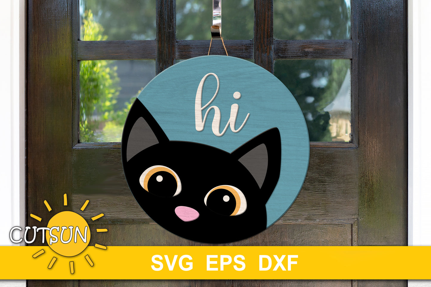 Cat hi door hanger SVG | Cat lover door sign SVG Laser cut file Cricut SVG