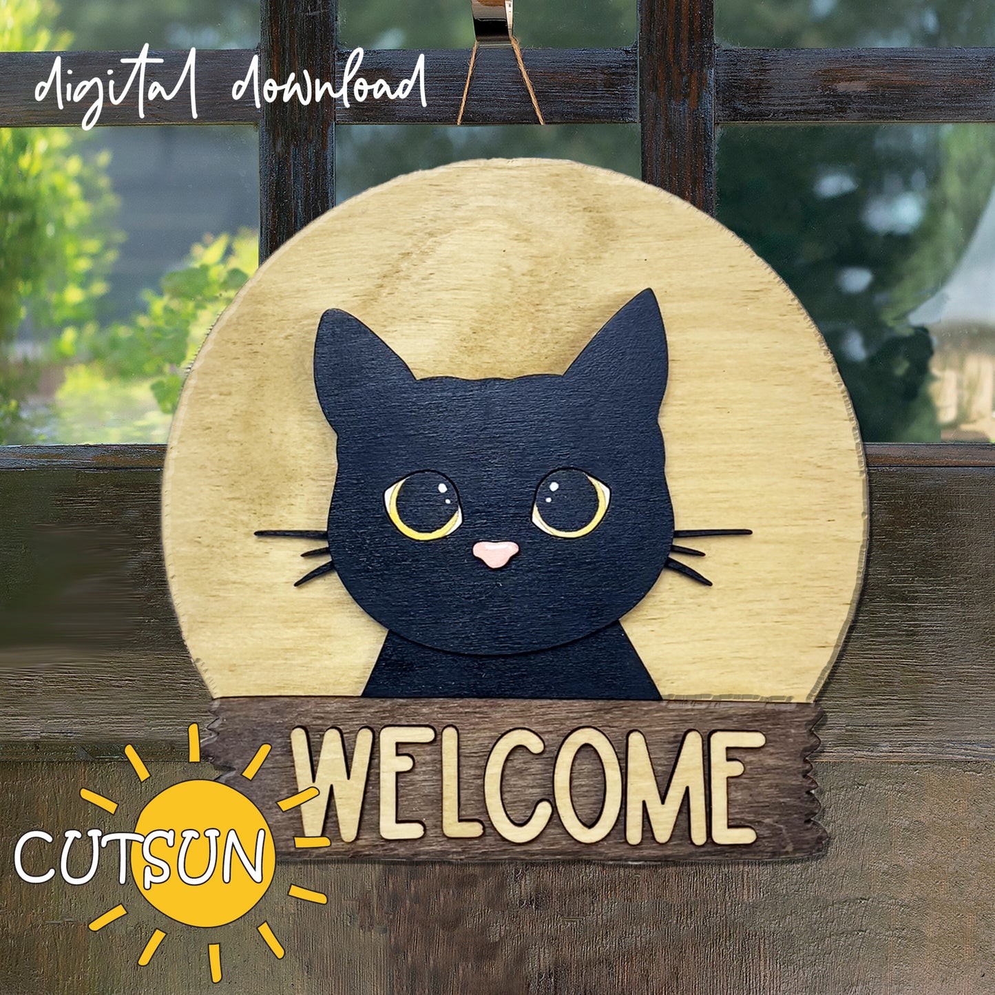 Cat door hanger SVG Round interchangeable door sign svg Cat svg BASE FILE Glowforge svg Laser cut file