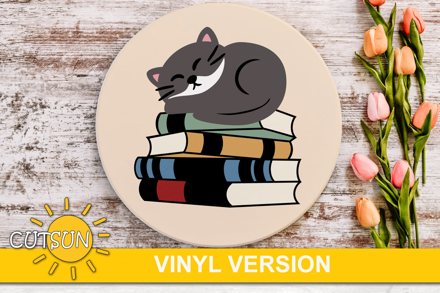 Cat on books door hanger / wall decor SVG Glowforge svg Laser cut file