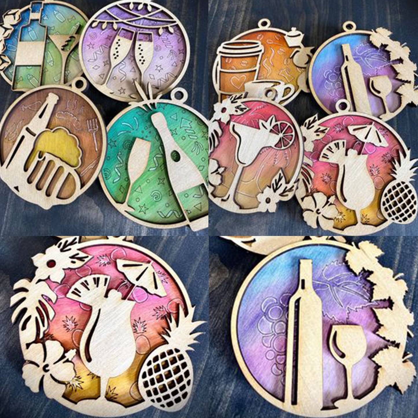 Digital download for a set of Christmas ornaments featuring different drinks and cocktails.