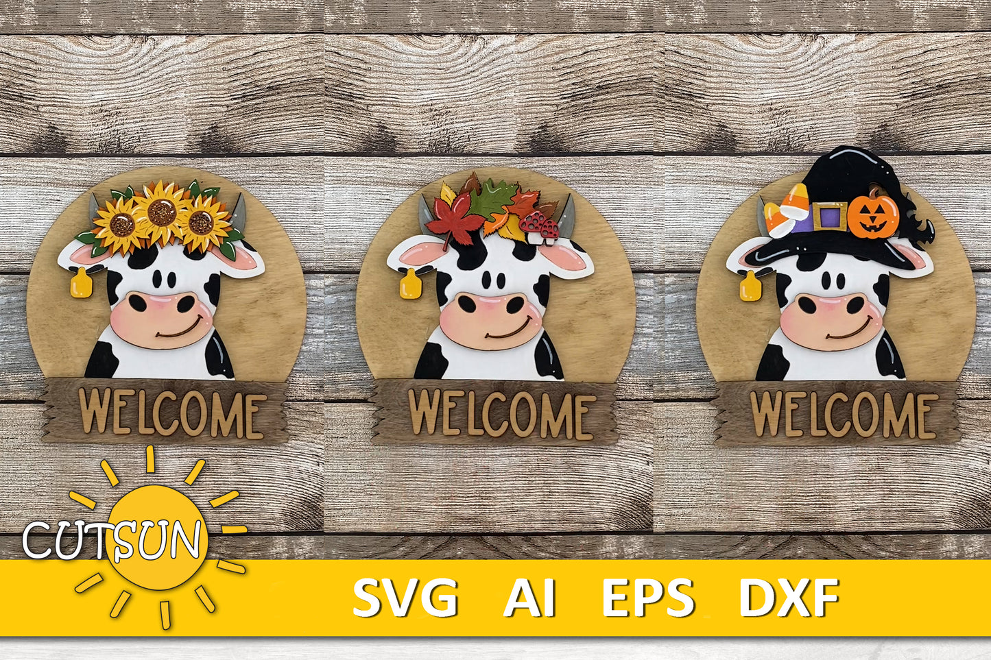 Cow door hanger SVG Round interchangeable door sign svg Cow svg BASE FILE Glowforge svg Laser cut file