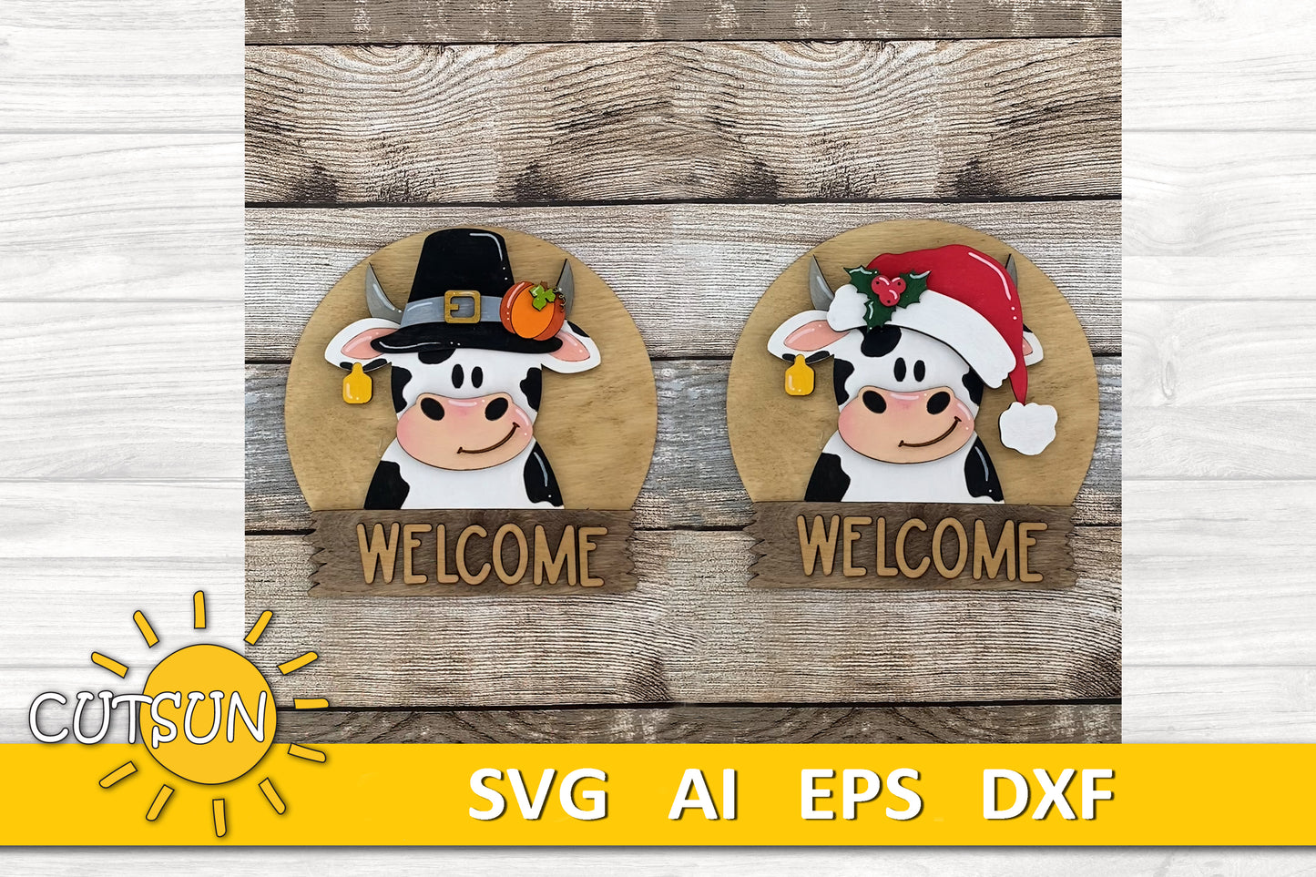 Cow door hanger SVG Round interchangeable door sign svg Cow svg BASE FILE Glowforge svg Laser cut file
