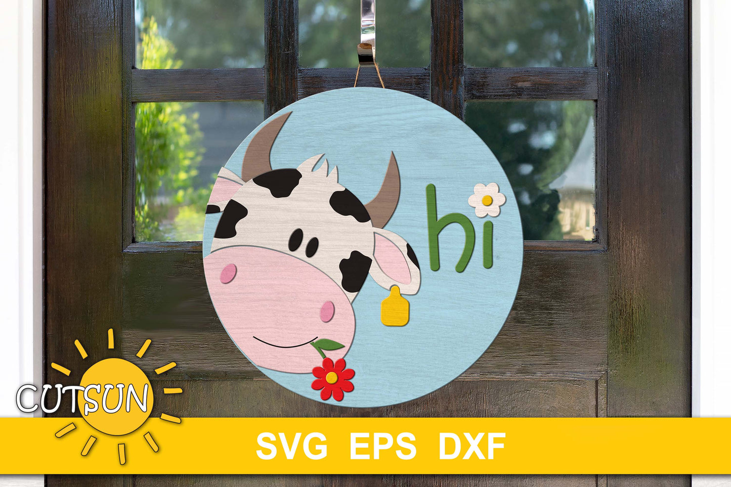 Cow hi door hanger svg
