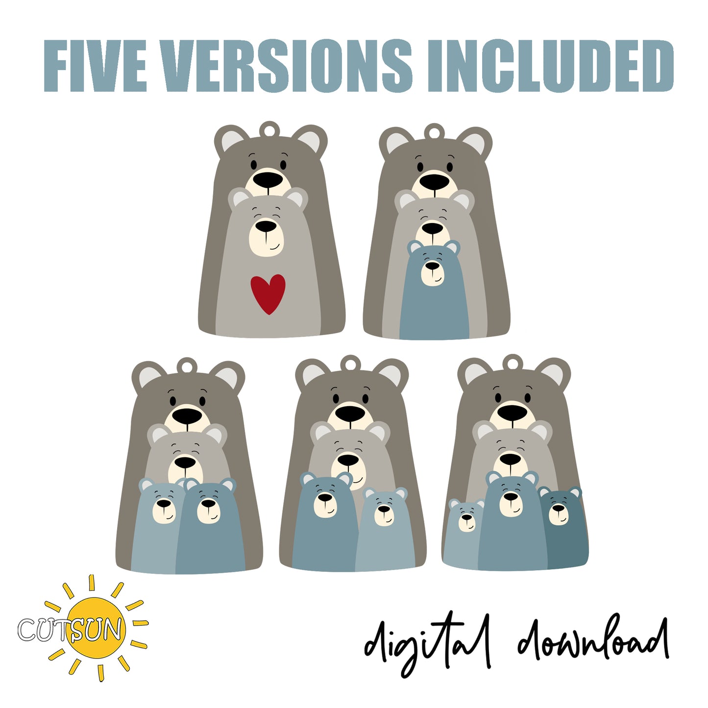 Bear Family Ornament SVG – Layered Laser Cut File for Christmas and Woodland Decor