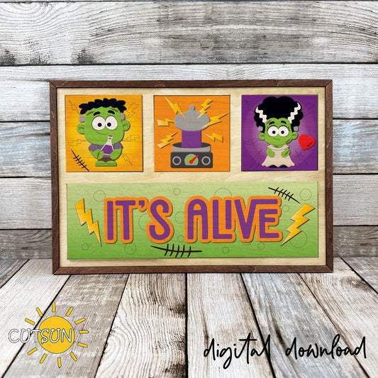 Frankenstein Website Set SVG | Halloween Interchangeable Leaning Sign Inserts | Laser Cut Files