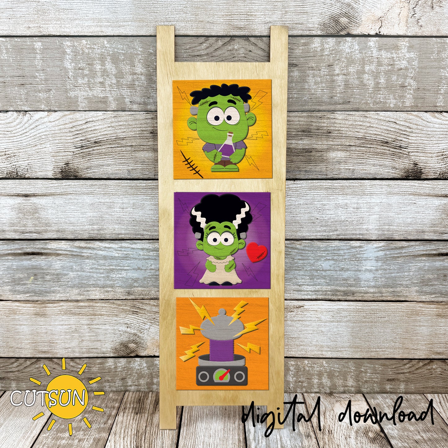 Frankenstein Website Set SVG | Halloween Interchangeable Leaning Sign Inserts | Laser Cut Files