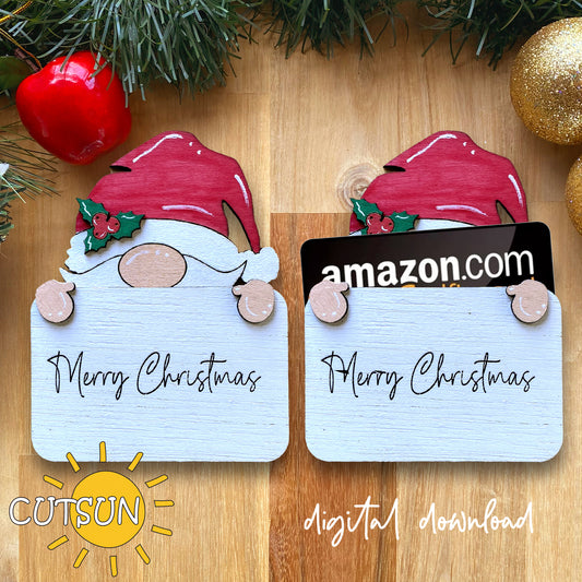 Digital download for a laser cut file featuring a gnome gift card holder